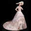 Vintage / Retro Medieval Blushing Pink Ball Gown Prom Dresses 2021 U-Neck 3D Lace Embroidered Printing Short Sleeve Prom Chapel Train Formal Dresses