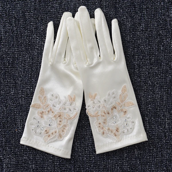 Unique Ivoire Champagne Mariage 2018 Lacer Charmeuse Perlage Paillettes Gants Mariage