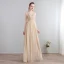 Charming Sexy Floor-Length / Long Champagne Evening Dresses  2018 Zipper Up V-Neck Chiffon Lace-up Appliques Backless Beading Formal Dresses