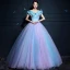 Cinderella Pool Blue Ball Gown Prom Dresses 2017 Tulle U-Neck Lilac Butterfly Backless Prom Formal Dresses