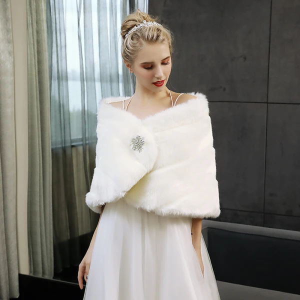 Blanche Hiver Rayé Fausse Fourrure Mariage Soirée Promo Châles 2017