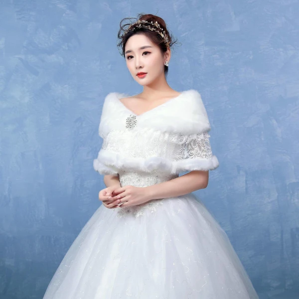 White Winter Lace Faux Fur Wedding Prom Shawls 2017