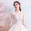 Affordable Champagne Pearl Pink Floor-Length / Long White Wedding Dresses 2018 Tulle Lace Appliques Backless Beading Corset Strapless Ball Gown Wedding