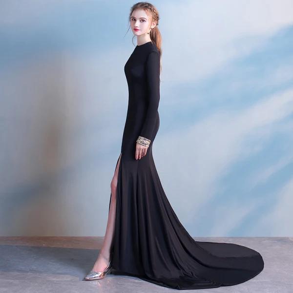 Modern / Fashion Court Train Black Evening Dresses 2018 Trumpet / Mermaid Charmeuse High Neck Zipper Up Backless Evening Party Formal Dresses