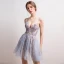 Sexy Sky Blue Short Cocktail Party 2018 A-Line / Princess V-Neck Tulle Appliques Backless Beading Sequins Cocktail Dresses Formal Dresses