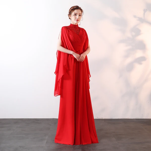 Modern / Fashion Red Floor-Length / Long Evening Dresses 2018 A-Line / Princess High Neck Tulle Beading Rhinestone Handmade Evening Party Formal Dresses