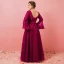 Amazing / Unique Burgundy Plus Size Prom Dresses 2018 A-Line / Princess Long Sleeve Lace-up U-Neck Tulle Appliques Backless Evening Party Prom Evening Dresses