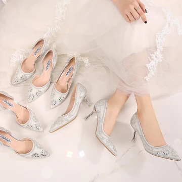 Modern Fashion White Wedding Shoes 2019 8 Cm Beading Polyester Crystal Pearl Rhinestone High Heels Pointed Toe Womens Shoes