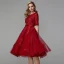Classic Elegant Burgundy Short Graduation Dresses 2020 A-Line / Princess U-Neck 3D Lace Handmade  Embroidered Cocktail Party Evening Party Formal Dresses