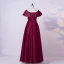 Simple Bordeaux Grande Taille Robe De Soirée 2020 Princesse V-Cou Longue Manches Courtes Bretelles croisées Fait main Couleur Unie Satin Soirée Robe De Ceremonie