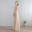 Charming Sexy Floor-Length / Long Champagne Evening Dresses  2018 Zipper Up V-Neck Chiffon Lace-up Appliques Backless Beading Formal Dresses