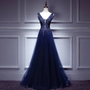 Moderne Mode Bleu Roi Robe De Soirée 2017 Princesse En Dentelle Tulle V Cou Dos Nu Perlage Soirée Robe De Ceremonie