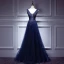 Modern / Fashion Royal Blue Evening Dresses  2017 A-Line / Princess Lace Tulle V-Neck Backless Beading Evening Party Formal Dresses
