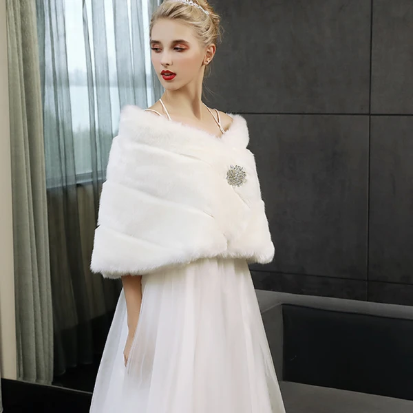 Blanche Hiver Rayé Fausse Fourrure Mariage Soirée Promo Châles 2017