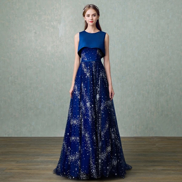 Chic / Beautiful Sparkly Royal Blue Evening Dresses 2017 A-Line / Princess U-Neck Lace Backless Glitter Sequins Chiffon Bling Bling Homecoming Evening Party Prom Dresses