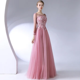 Classique Élégant Rougissant Rose Robe De Soirée 2017 Princesse U Cou Dentelle Perlage Dos Nu Appliques Soirée Robe De Ceremonie