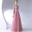 Classic Elegant Blushing Pink Evening Dresses  2017 A-Line / Princess U-Neck Lace Beading Backless Appliques Evening Party Formal Dresses