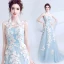 Chic / Beautiful Sky Blue Evening Dresses  2017 A-Line / Princess U-Neck Appliques Backless Embroidered Tulle Evening Party Prom Dresses