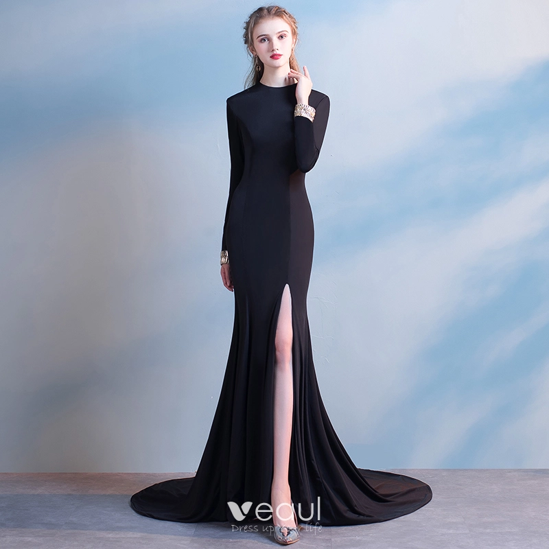 Black Prom Dress Tea Length Cocktail Dress With Sleeves