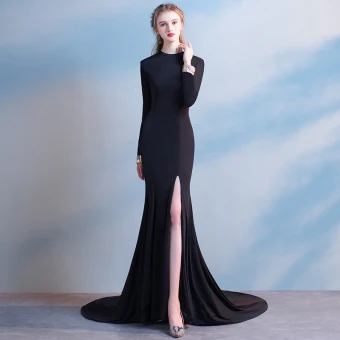 Modern Fashion Court Train Black Evening Dresses 2018 Trumpet Mermaid Charmeuse High Neck Zipper Up Backless Evening Party Formal Dresses