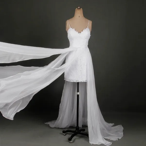 Classic Elegant White Short Wedding 2018 A-Line / Princess V-Neck Lace-up Appliques Backless Beach Wedding Dresses