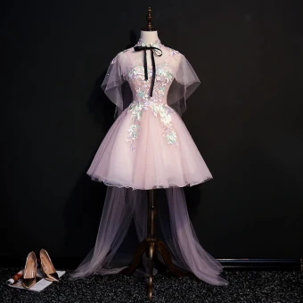 Classic Elegant Blushing Pink Watteau Train Graduation Dresses 2018 A Line Princess Tulle Appliques Backless Beading Strapless With Shawl Homecoming Formal Dresses