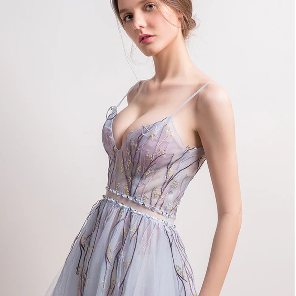 Sexy Sky Blue Short Cocktail Party 2018 A-Line / Princess V-Neck Tulle Appliques Backless Beading Sequins Cocktail Dresses Formal Dresses
