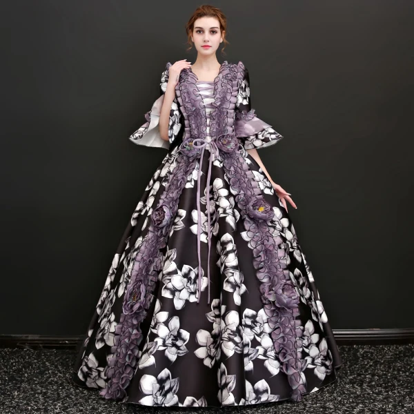 Vintage / Retro Traditional 3/4 Sleeve Multi-Colors Floor-Length / Long Ball Gown Prom Dresses 2018 Charmeuse U-Neck Backless Printing Prom Formal Dresses