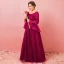Amazing / Unique Burgundy Plus Size Prom Dresses 2018 A-Line / Princess Long Sleeve Lace-up U-Neck Tulle Appliques Backless Evening Party Prom Evening Dresses