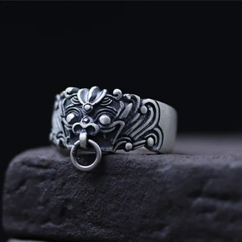 Vintage Retro Silver Handmade Graphic Faith Ring Sterling Silver Rave Club Rings 2019 Accessories