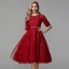 Classic Elegant Burgundy Short Graduation Dresses 2020 A-Line / Princess U-Neck 3D Lace Handmade  Embroidered Cocktail Party Evening Party Formal Dresses