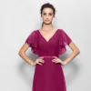 Proste / Simple Burgund Sukienki Na Wesele Dla Mamy 2020 Princessa Długie Kótkie Rękawy V-Szyja Bufiasta Tiulowe Ślub Wieczorowe Sukienki Na Wesele