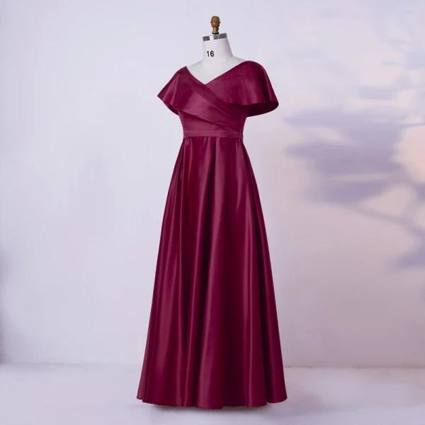 Modest / Simple Burgundy Plus Size Evening Dresses 2020 A-Line / Princess  V-Neck Floor-Length / Long