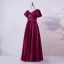 Simple Bordeaux Grande Taille Robe De Soirée 2020 Princesse V-Cou Longue Manches Courtes Bretelles croisées Fait main Couleur Unie Satin Soirée Robe De Ceremonie