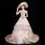 Vintage / Retro Medieval Blushing Pink Ball Gown Prom Dresses 2021 U-Neck 3D Lace Embroidered Printing Short Sleeve Prom Chapel Train Formal Dresses