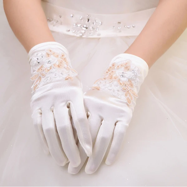 Unique Ivoire Champagne Mariage 2018 Lacer Charmeuse Perlage Paillettes Gants Mariage