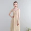Charming Sexy Floor-Length / Long Champagne Evening Dresses  2018 Zipper Up V-Neck Chiffon Lace-up Appliques Backless Beading Formal Dresses