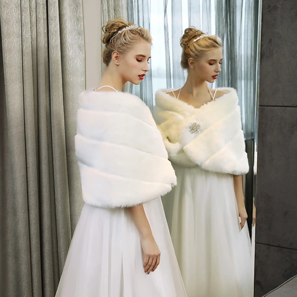 Blanche Hiver Rayé Fausse Fourrure Mariage Soirée Promo Châles 2017