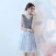 Modern / Fashion 2017 Ink Blue Graduation Dresses V-Neck Lace Appliques Backless Pierced Homecoming A-Line / Princess Party Dresses