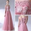Classic Elegant Blushing Pink Evening Dresses  2017 A-Line / Princess U-Neck Lace Beading Backless Appliques Evening Party Formal Dresses