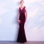 Amazing / Unique Burgundy Evening Dresses  2018 Trumpet / Mermaid V-Neck Beading Appliques Backless Evening Party Formal Dresses