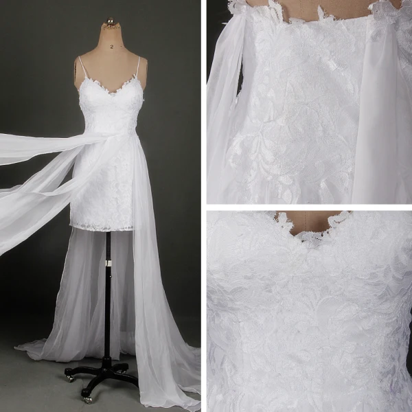 Klassisk Eleganta Vita Korta Bröllop 2018 Prinsessa V-Hals Snörning Appliqués Halterneck Stranden Bröllopsklänningar