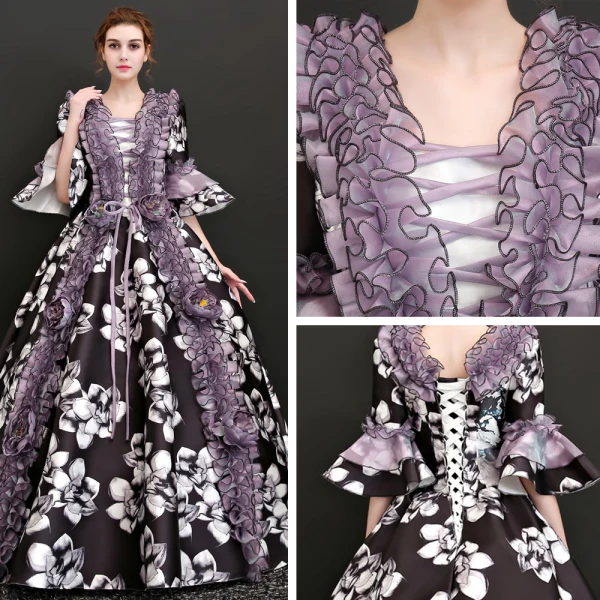 Vintage / Retro Traditional 3/4 Sleeve Multi-Colors Floor-Length / Long Ball Gown Prom Dresses 2018 Charmeuse U-Neck Backless Printing Prom Formal Dresses