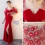 Amazing / Unique Red Floor-Length / Long Evening Dresses  2018 Trumpet / Mermaid V-Neck Charmeuse Lace-up Beading Backless Embroidered Formal Dresses