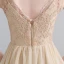 Charming Sexy Floor-Length / Long Champagne Evening Dresses  2018 Zipper Up V-Neck Chiffon Lace-up Appliques Backless Beading Formal Dresses