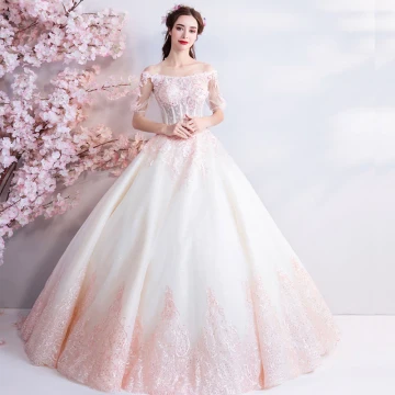 Erschwinglich Champagner Pearl Rosa Lange Weiß Brautkleider Hochzeitskleider 2018 Tülle Spitze Applikationen Rückenfreies Perlenstickerei Korsett Bandeau Ballkleid Hochzeit