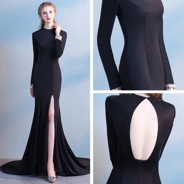 Modern / Fashion Court Train Black Evening Dresses 2018 Trumpet / Mermaid Charmeuse High Neck Zipper Up Backless Evening Party Formal Dresses