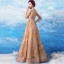 Chic / Beautiful Gold Prom Dresses 2018 A-Line / Princess Floor-Length / Long Tulle U-Neck Appliques Backless Beading Glitter Sequins Prom Formal Dresses