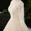 Luxury / Gorgeous Champagne Ball Gown Wedding Dresses 2021 Crossed Straps U-Neck Long Sleeve Lace Tulle Appliques Backless Beading Pearl Sequins Cathedral Train Wedding