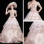 Vintage / Retro Medieval Blushing Pink Ball Gown Prom Dresses 2021 U-Neck 3D Lace Embroidered Printing Short Sleeve Prom Chapel Train Formal Dresses